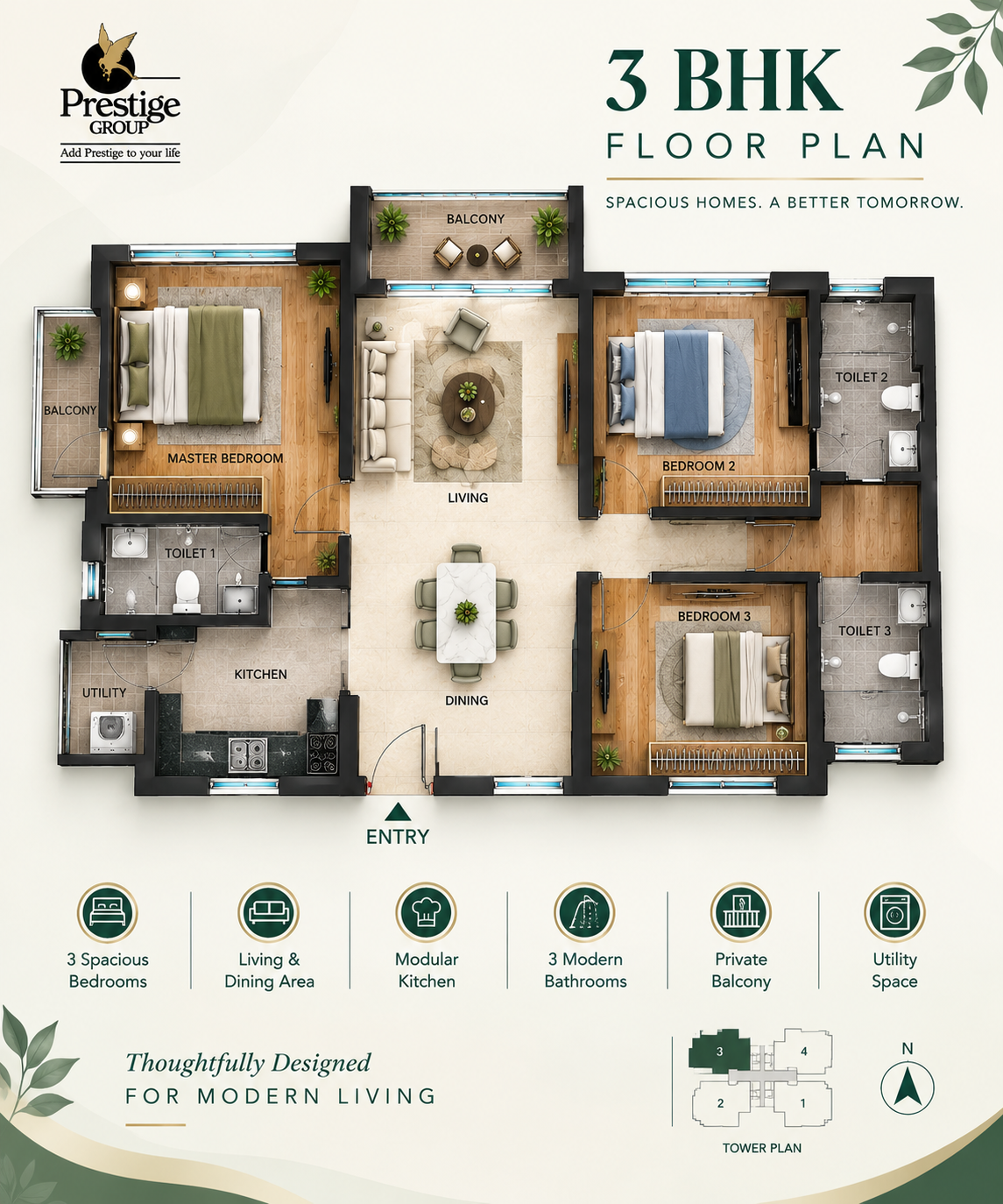 3 BHK Floor Plan